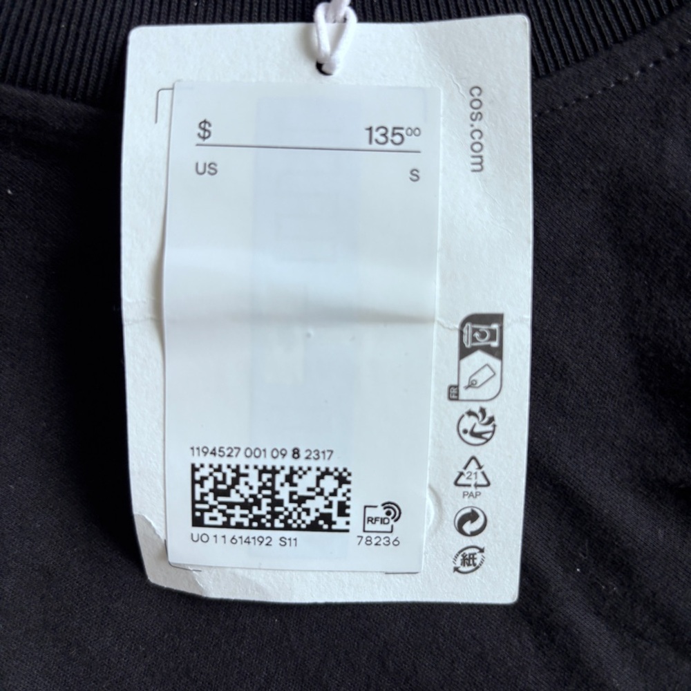 COS Black Asymmetric Gathered-Waist LS Midi Dress w/ Pockets | Size Small (NWT) - Picture 6 of 7